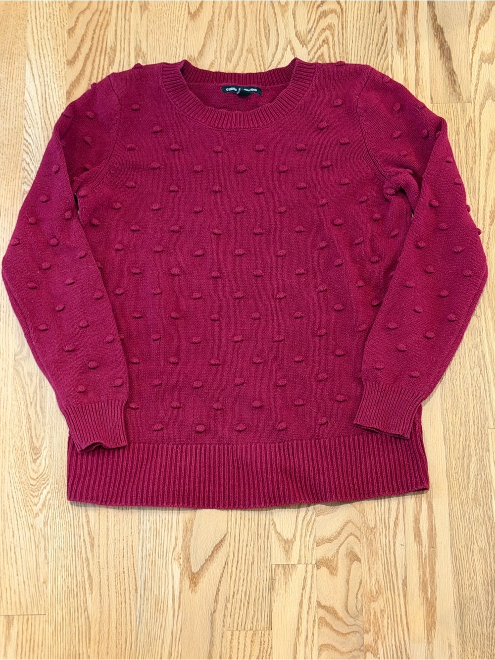 Cable & Gauge Wine Red Pom-Pom Crewneck Sweater